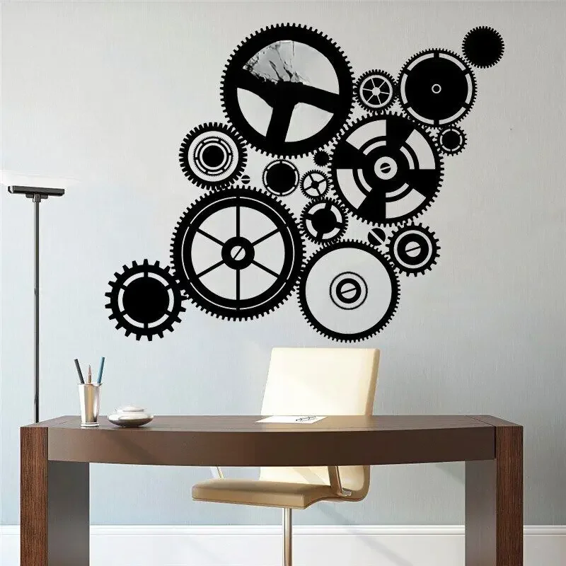 Vinyl Cog Wall Art Steampunk Design koło grafika Steam Punk Cogwheel naklejka Gears zegar dekoracyjny naklejka do dekoracji ścian HQ320 — zdjęcie 2