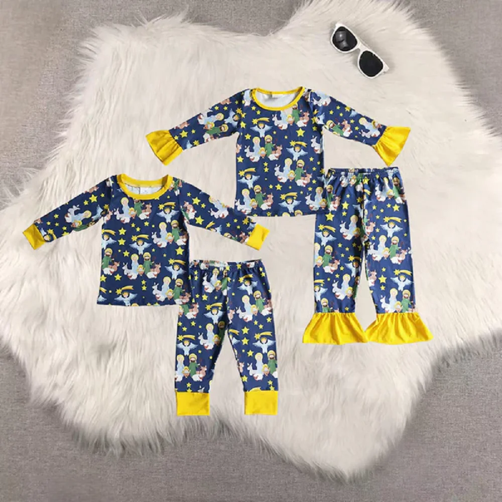 

New Fashion Sibling Baby Kids Christmas Nativity Pajamas Sets Wholesale Boutqiue Kid Clothes Sibling Short Suit