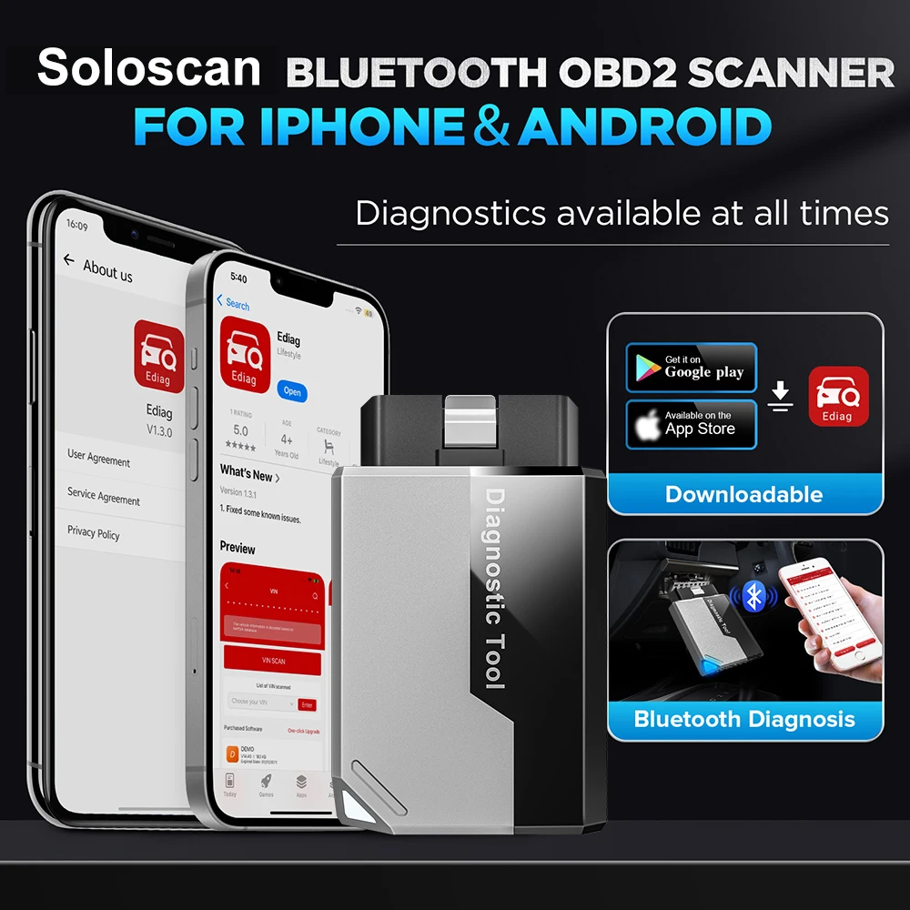 ماسح ضوئي KINGBOLEN Soloscan Obd2 مزود بتقنية البلوتوث، ثنائي الاتجاه 20+ أداة مسح تشخيص السيارة لبنز/BMW/Audi/GM مجانًا مدى الحياة #6