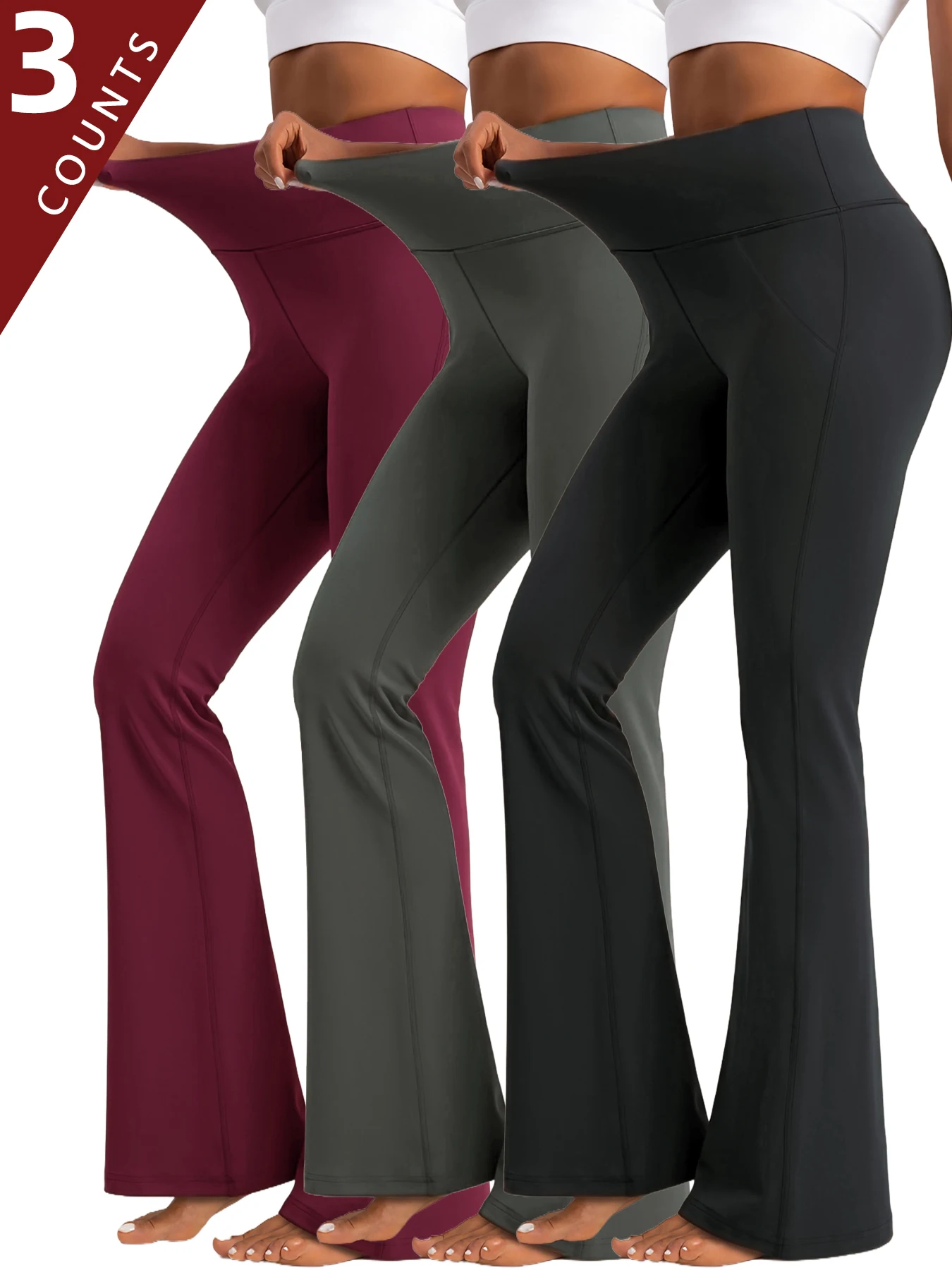 

3Pack High Waist Yoga Pants for Women with Side Pockets Butt Lifting Abdominal Toning Tight Leggings Running Exercise Tights