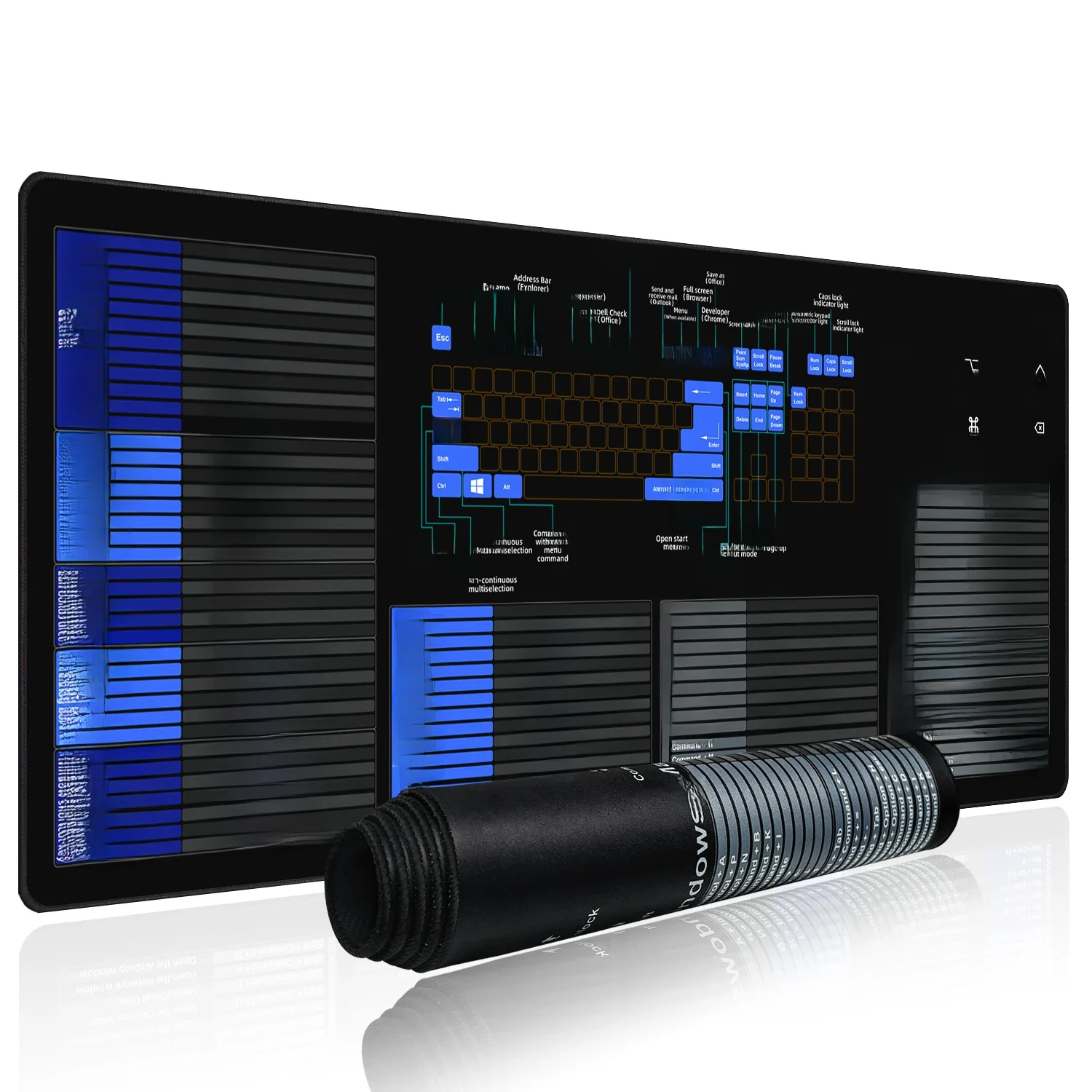 EXCO Shortcuts Mouse Pad for Mac OS/Windows Large Extended Office Keyboard Mousepad Gaming Computer Desk Mat with Stitched Edge