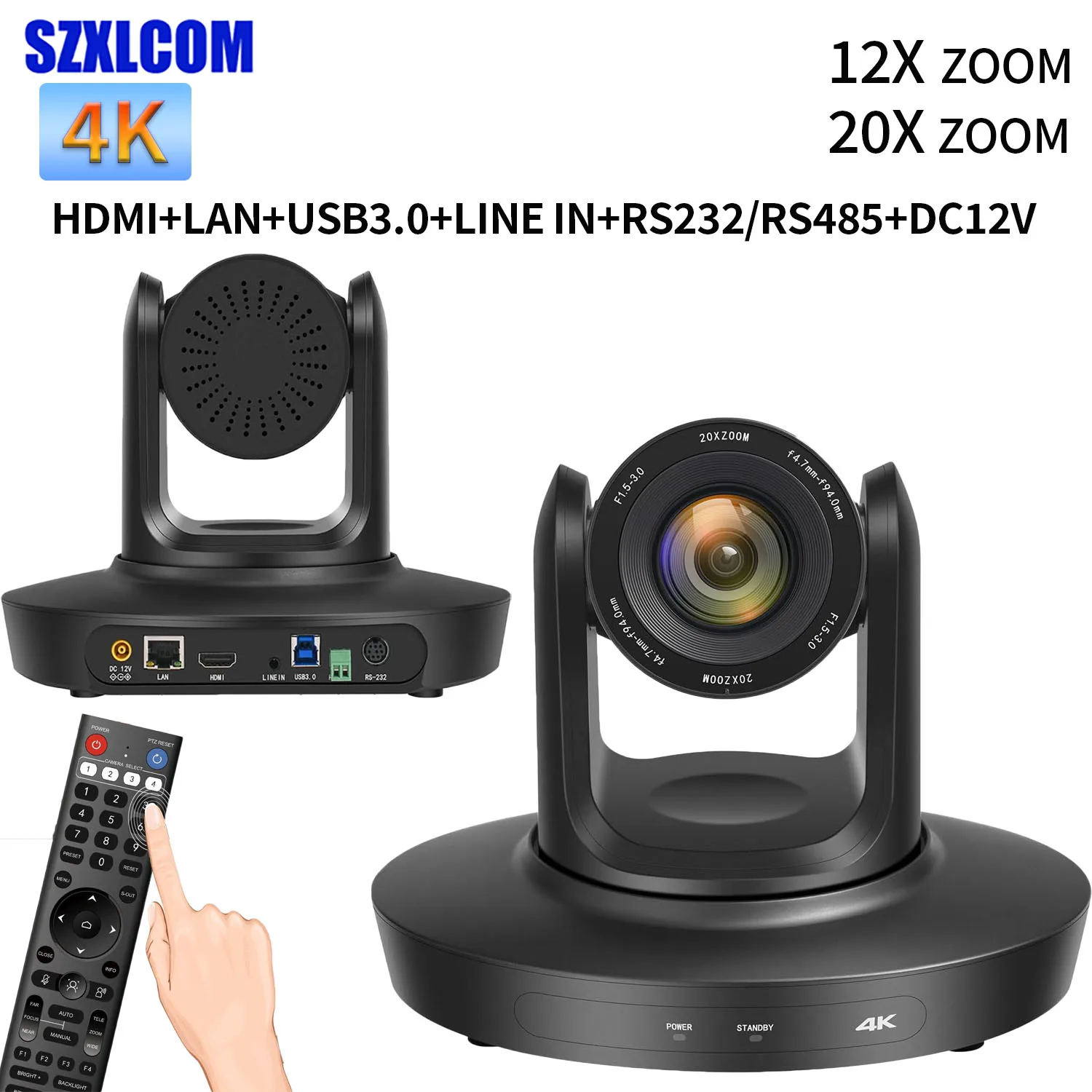 SZXLCOM 4K PTZ Conference Camera AI Auto-Tracking 12x/20x Zoom HD Live Streaming Camera for Office/Online Class/Church Plug
