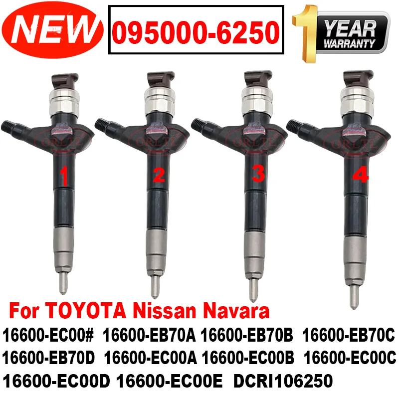 

Diesel Injector 16600-EC00A 16600-EC00B NEW Nozzle 16600-EB70A 16600-EC00# DCRI106250 095000-6250 For TOYOTA Nissan Navara 4pcs