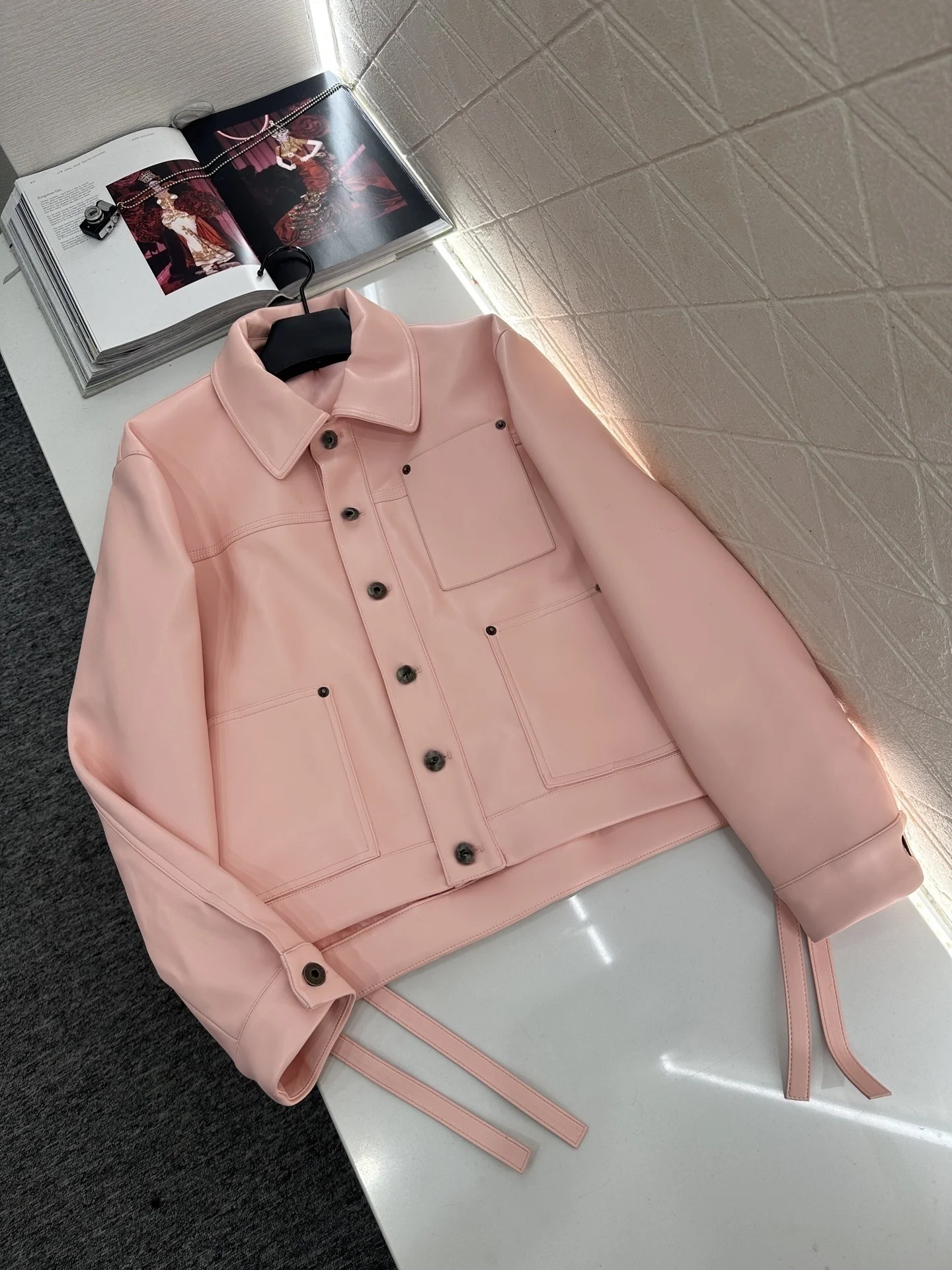 

Розовое женское пальто из искусственной кожи, модная и элегантная верхняя одежда на любой сезон