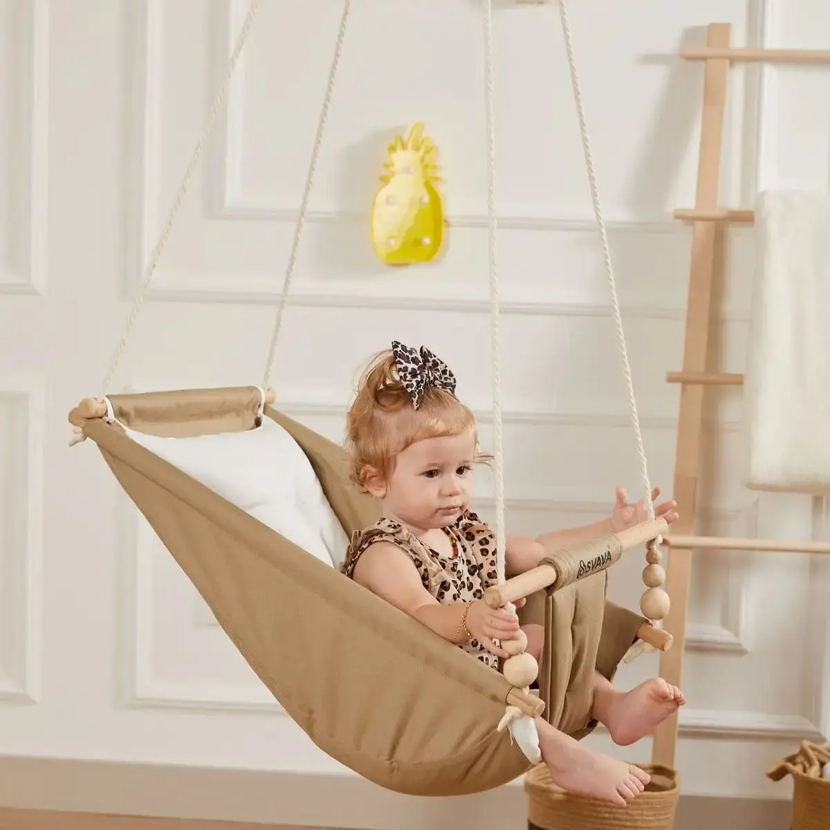 Wooden Baby Hammock Swing Ceiling Suspended Play Activity Kids Swing with Bed and Safety Belt for Babies