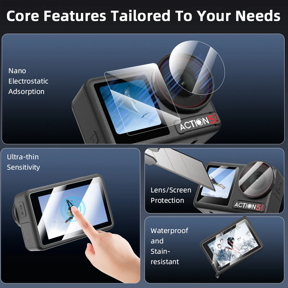 For DJI Osmo Action 5 Pro 4 3 Screen Protector HD Tempered Glass Film Bag Case Lens Cover Cap for DJI Action 5 Pro Accessories