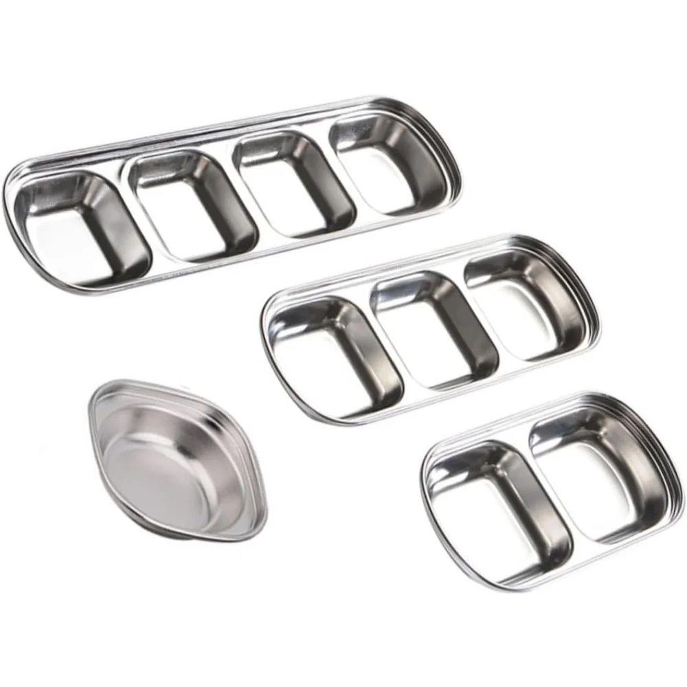 Plato de condimentos de acero inoxidable para acampar, bandeja para salsa, platos para especias, pimienta, carne asada, platos para salsa, cuenco, vajilla para barbacoa