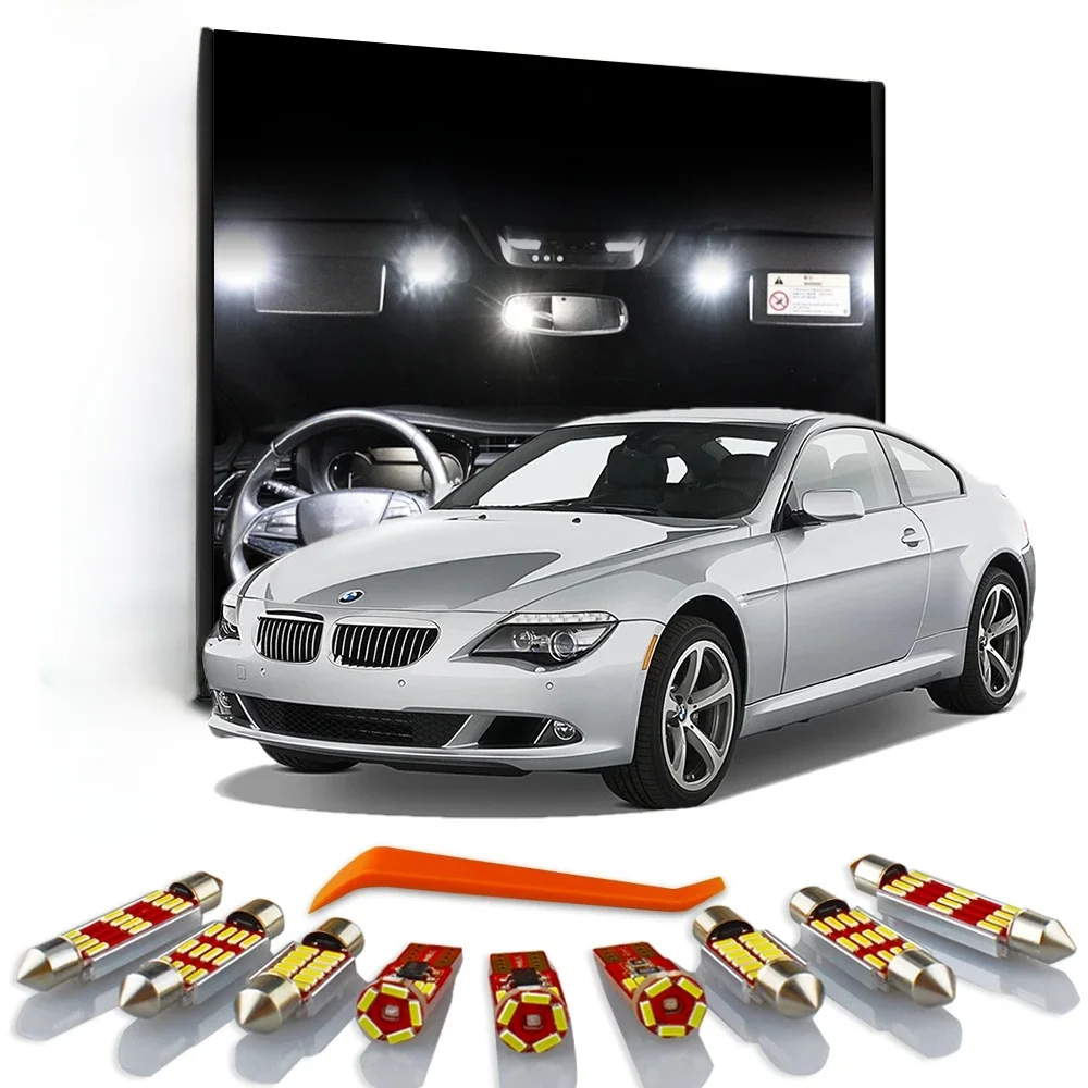 MDNG 14 pièces pour BMW série 6 E63 E64 630 635 645 650 2004- 2007 2008 2009 2010 lampe de porte de coffre intérieur Kit d'éclairage intérieur LED de voiture