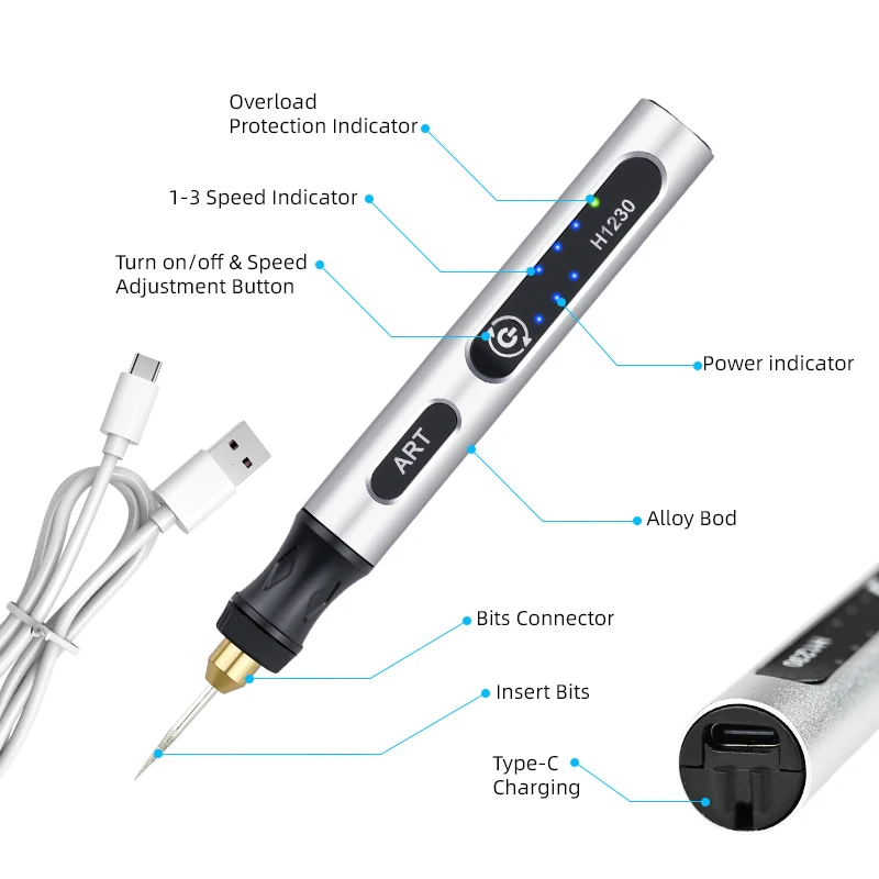 USB Cordless Rotary Tool Set, Wood Carving Pen, DIY Jewelry Metal Glass Mini Wireless Drill
