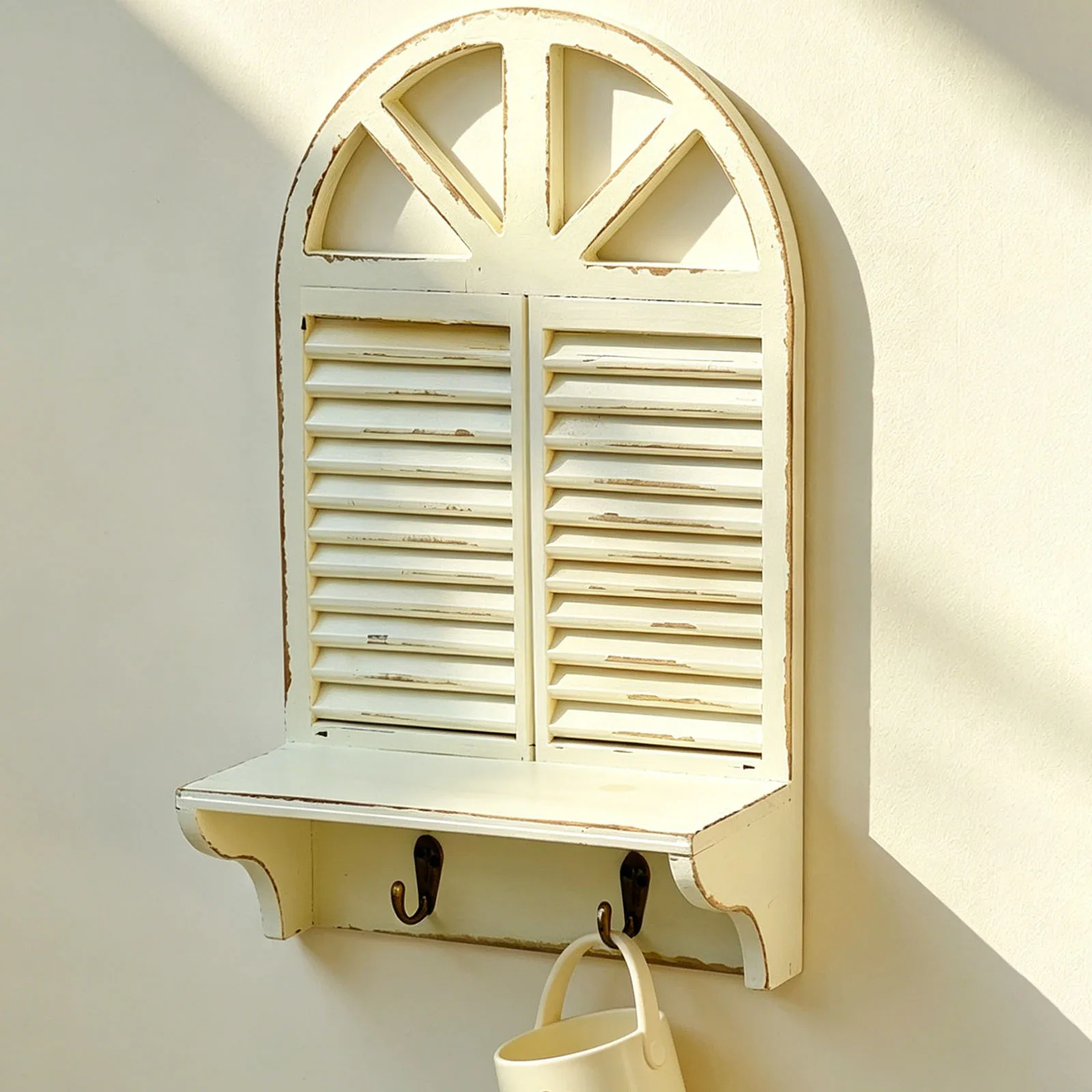 Plant Pot Stand Arched Window Frame Storage Rack Wooden Window Shelf Imitation Window Rustic Hanging Decor for Kitchen Garden view 3