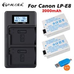 7.4V 2000mah LP-E8 LPE8 LP E8 Akumulator AKKU + Podwójna ładowarka LCD do Canon EOS 550D 600D 650D 700D X4 X5 X6i X7i T2i T3i