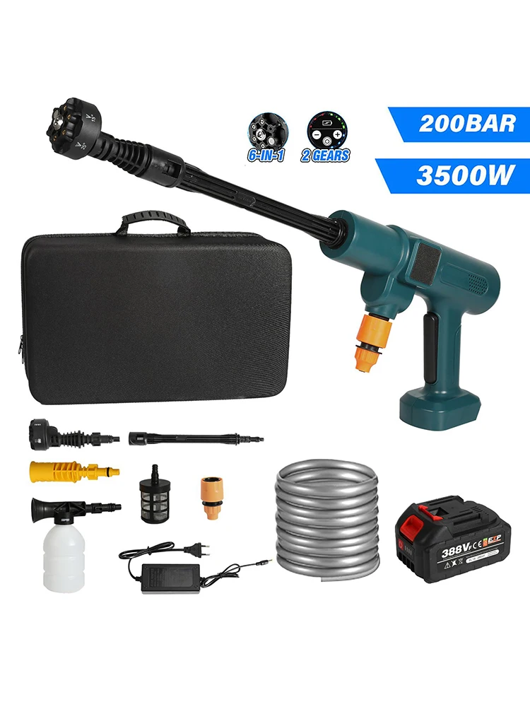 3500W 200Bar Bürstenloser Elektrischer Hochdruckreiniger Autowasch-Wasserspritzpistole Gartenbewässerungswerkzeug für Makita 18V Akku