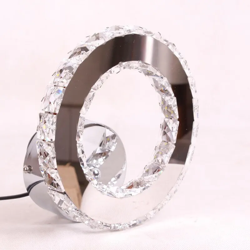 Dia 20cm Clear Ring K9 Crystal 9W LED Sconce Lamp Home Deco Bedroom Living Room Corrode Stainless Steel Wall Light Fixture