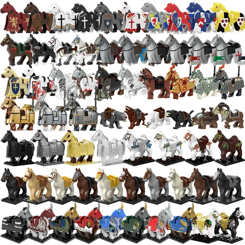 Supports de cavalerie militaire ancienne, blocs de construction d'animaux de cheval de guerre, briques, Mini figurines d'action, jouets pour enfants, cadeaux BR851