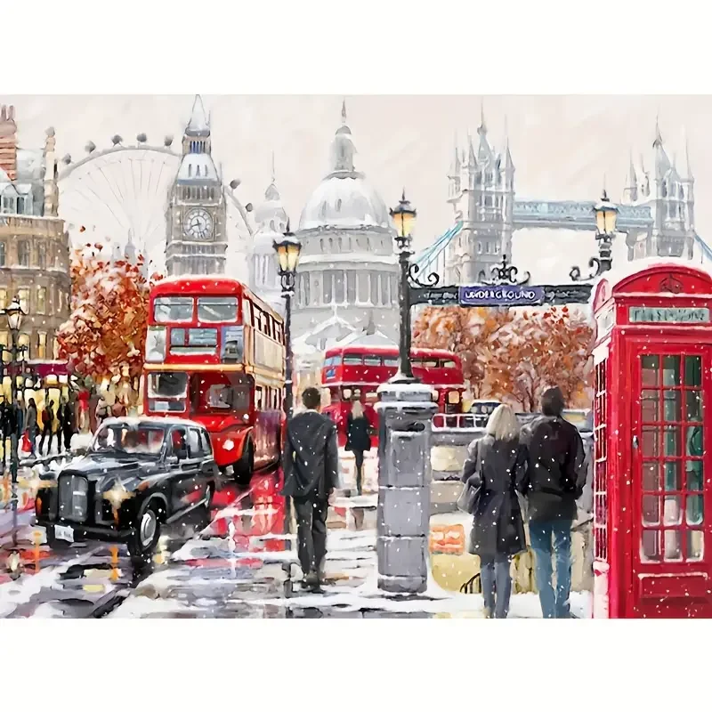 canvas painting London Street Night Scenery Painting On Canvas Wall Art, Artwork Wall Painting For Bathroom Bedroom Office Livin