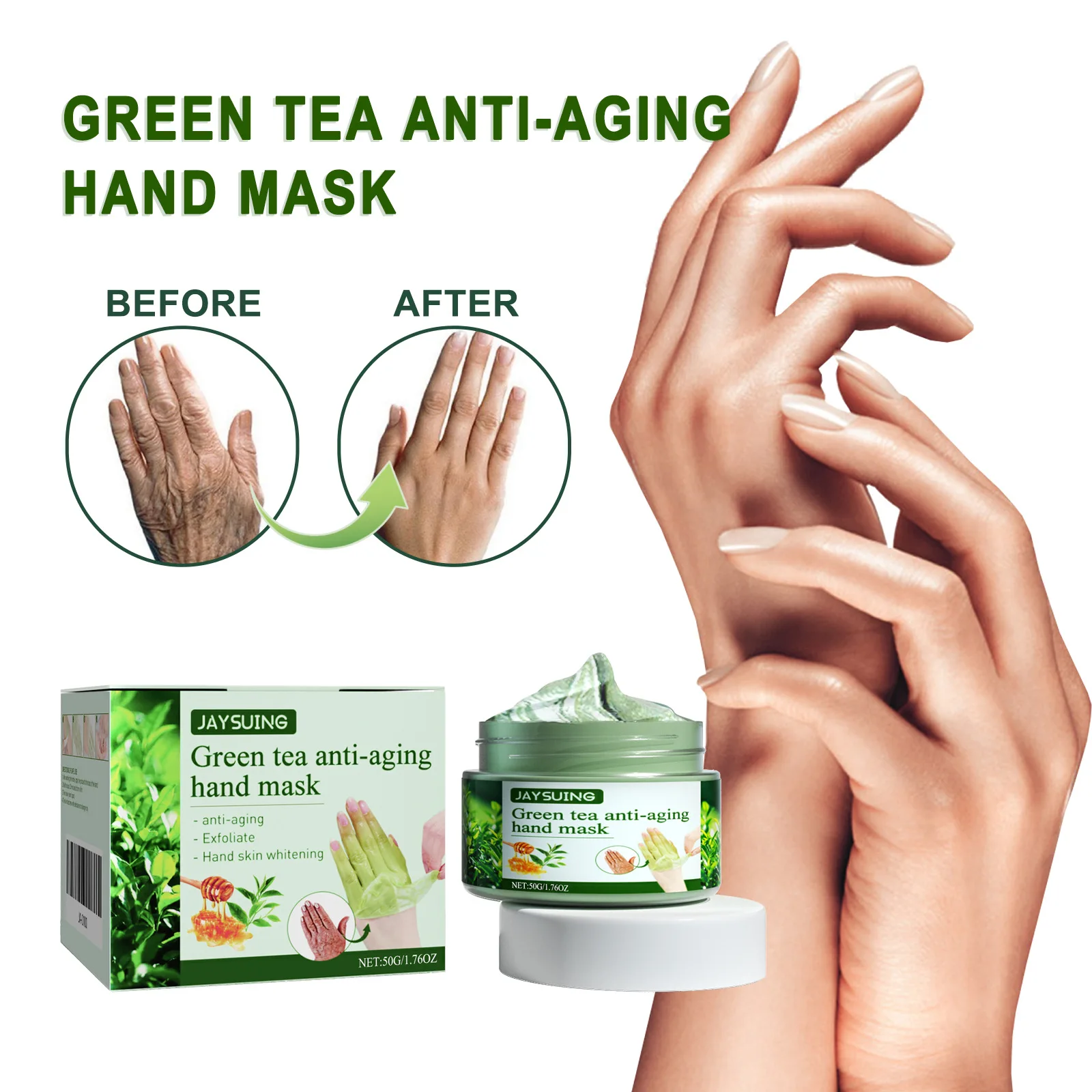 

Jaysuing 50g Green Tea Exfoliating Hand Mask Moisturizing Whitening Anti Wrinkle Remove Dead Skin Calluses Nourishing Hand Mask