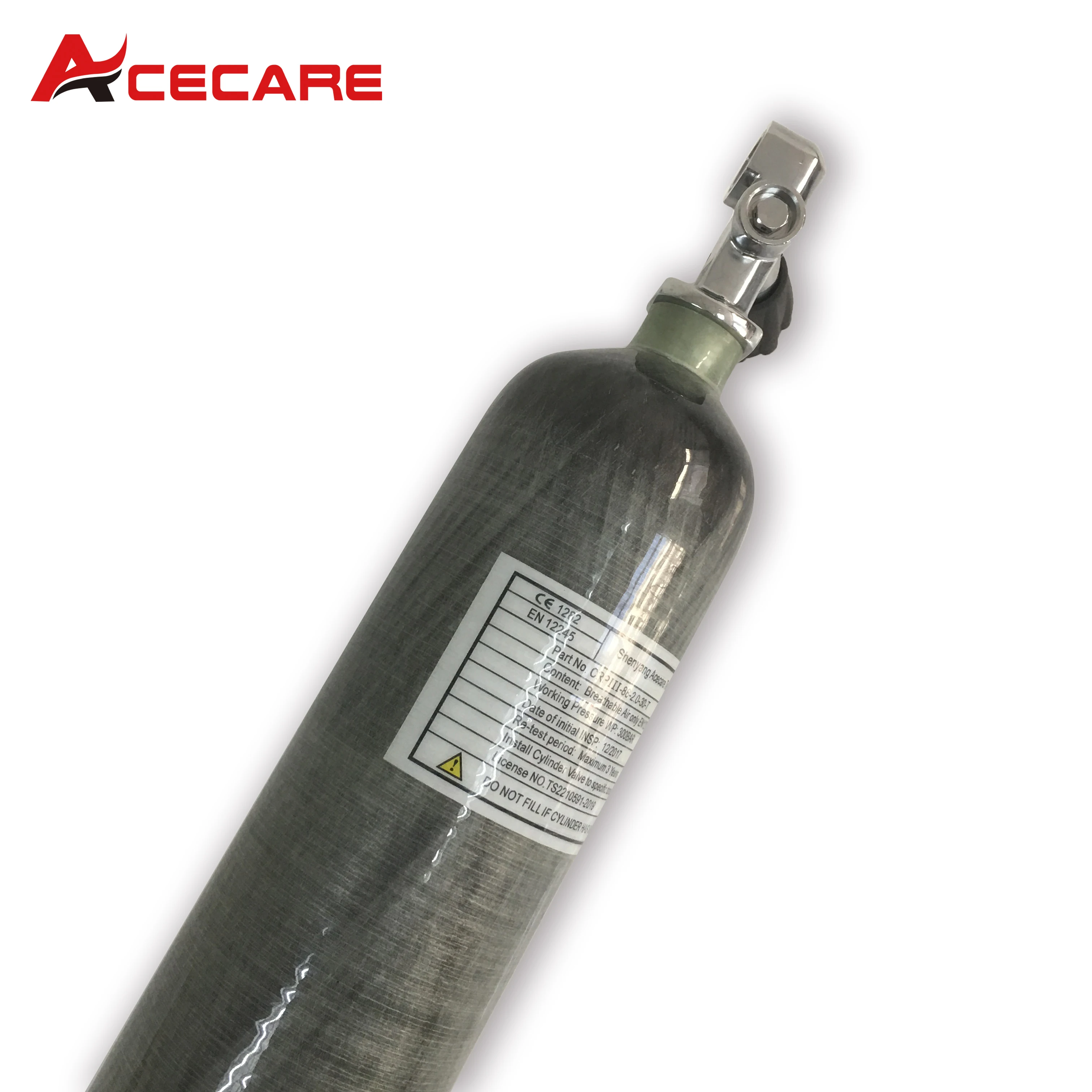 ACECARE Botol Scuba Diving Silinder Udara Serat Karbon 2L 30Mpa 300Bar 4500Psi dengan Katup Selam