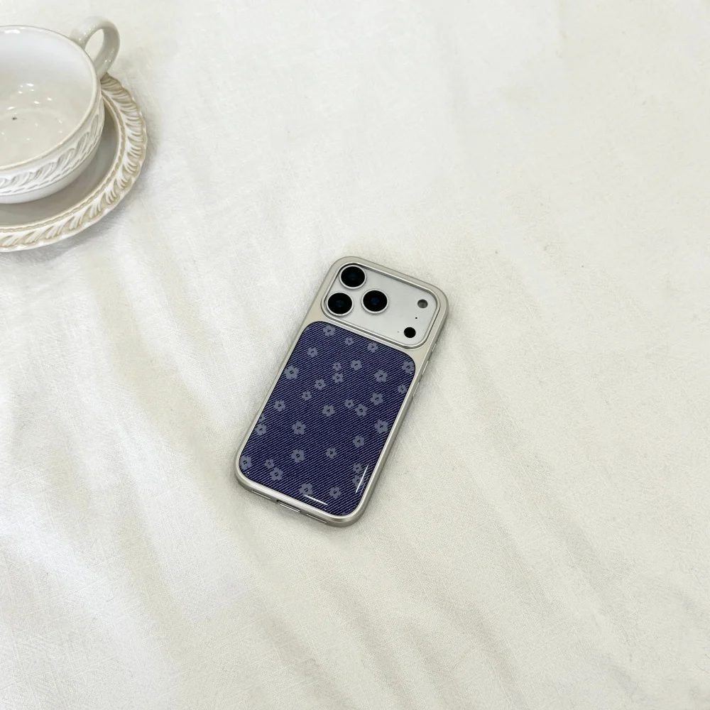 

Electroplated denim flower phone case, suitable for iPhone 16/15/17/14Pro Max, fashionable INS new shockproof protective case