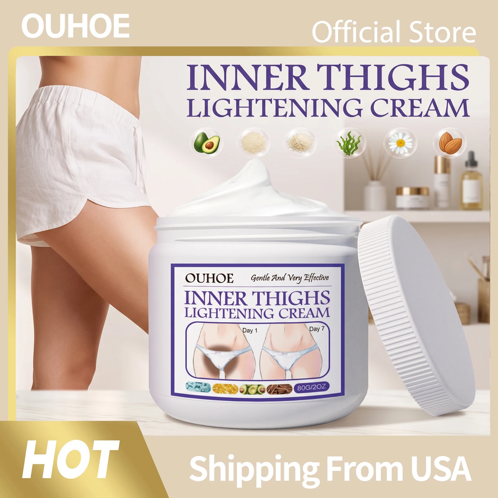Ouhoe Inner Thighs Lightening Cream Dark Spots Fade Hydrating Moisturizing Intimate Parts Care Underarm Bleaching Daily Skin Care