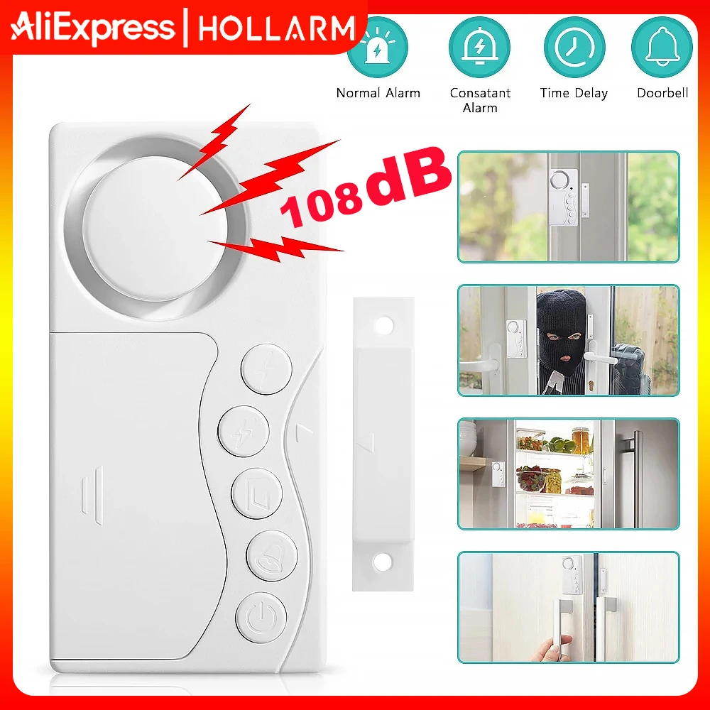 

Система безопасности Hollarm: магнитные датчики для дверей и окон, сигнализация задержки открытия, дверной звонок, защита от взлома, для ухода за детьми