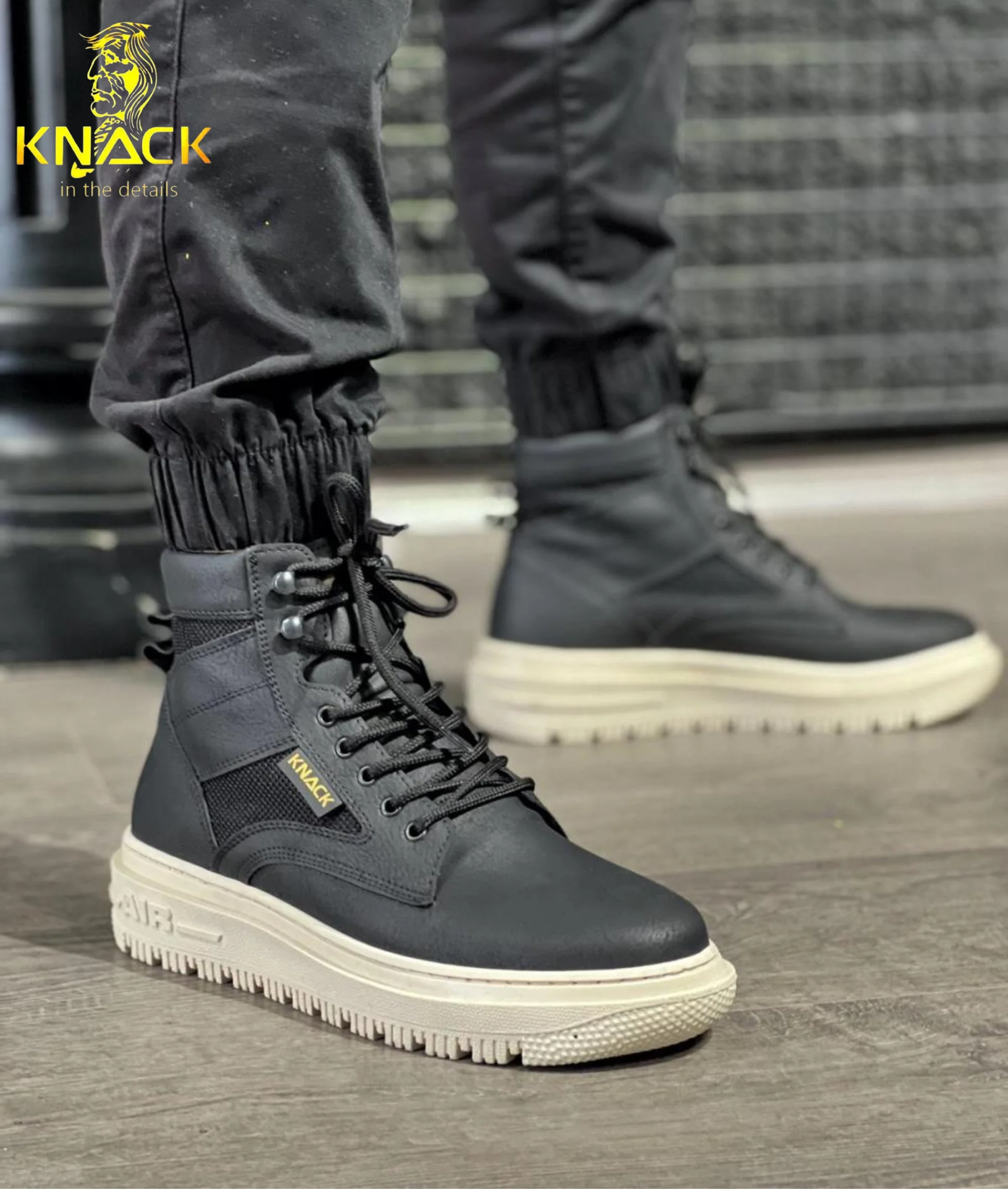 Knack Rubber Base Men's Boots High Base Motorcycle Daily Comfortable Stylish Walking Boots Cross Linked Leather Men's Boots