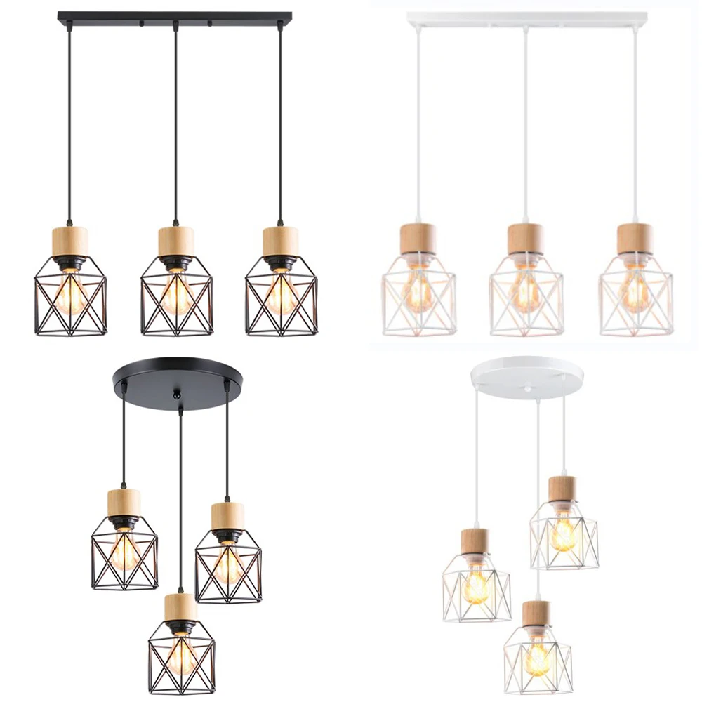 

Vintage Industrial Pendant Light Wrought Iron Wood Hanging Lamp Ceiling Chandelier Lampshade for Bar Bedroom Living Dinning Room