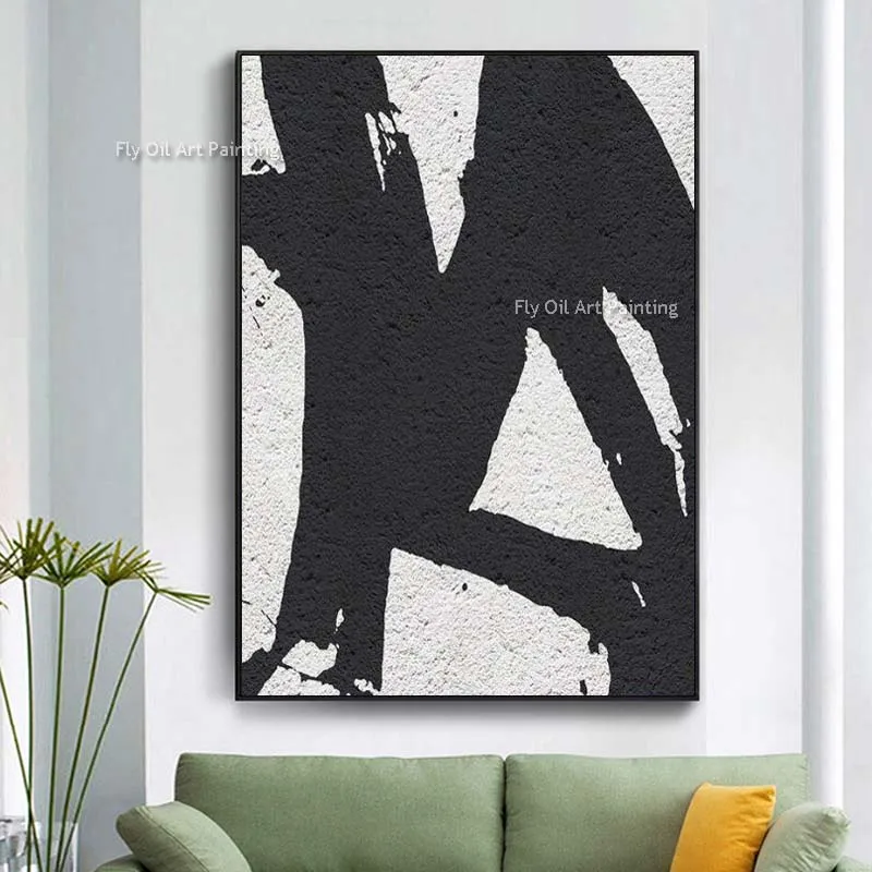 Black And White Abstract Oil Painting Large Black Abstract Canvas Wall Art Handmade Big Black Lines Special Design Wall Decor