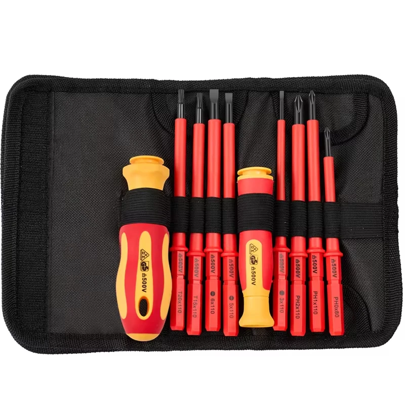 10Pcs Interchangeable Blade VDE Insulated Screwdriver Set with Case Magnetic 500V Home and Professional Use Electricians Tools