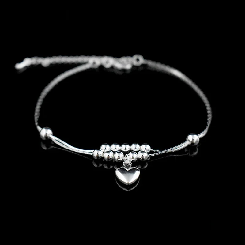 Nowa moda Foot Anklet 925 Sterling Ladies Silver Anklets Bransoletka Łańcuch dla kobiet Love Heart Pendant Foot Pulseras Biżuteria — zdjęcie 2