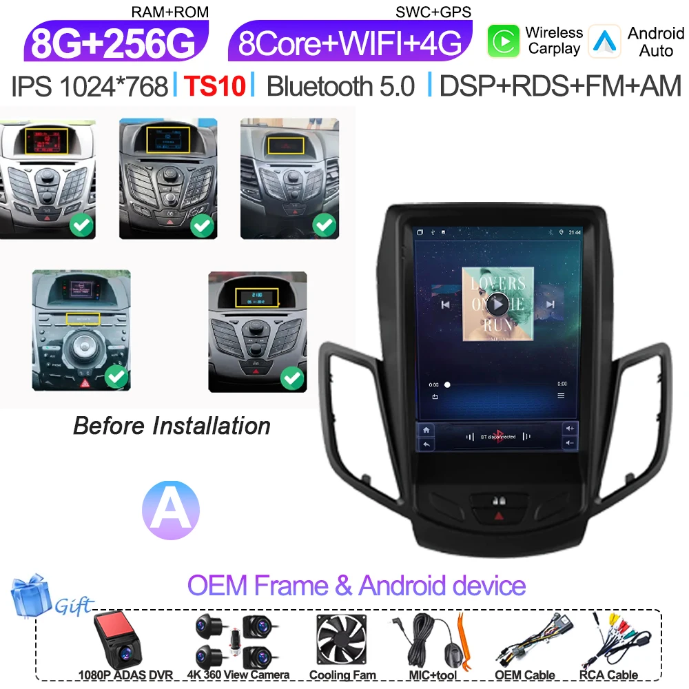9,7 Inch Android 16 autoradio multimediaspeler navigatie stereo GPS scherm 2din 5G Wifi voor Ford Fiesta Mk7 2009-2016