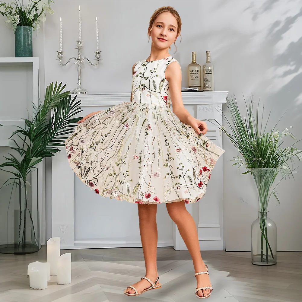 

Elegant A-Line Halter Chiffon Lace Junior Bridesmaid Dress Silver Flower Girl Dress Floor-Length Wedding Gown Cascading Ruffles
