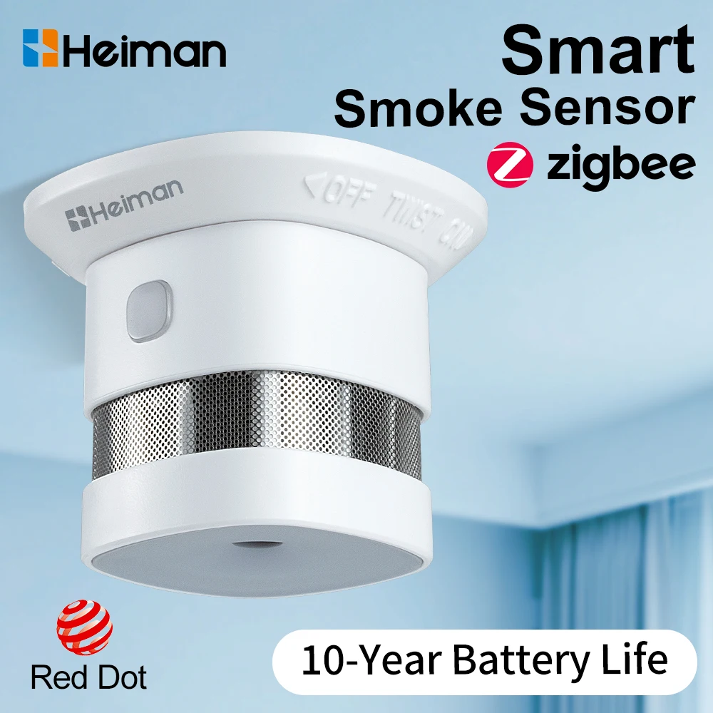 كاشف الدخان HEIMAN Zigbee - مستشعر إنذار الحريق، حساسية عالية، نظام المنزل الذكي، حماية السلامة، شحن مجاني
