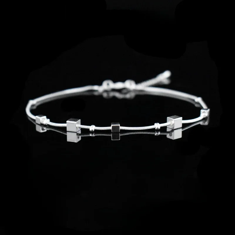 Gorąca sprzedaż plaża Anklet 925 srebro panie kwadratowy wisiorek łańcuszek na kostkę bransoletka kobiety moda obrączki Pulseras biżuteria prezent — zdjęcie 2