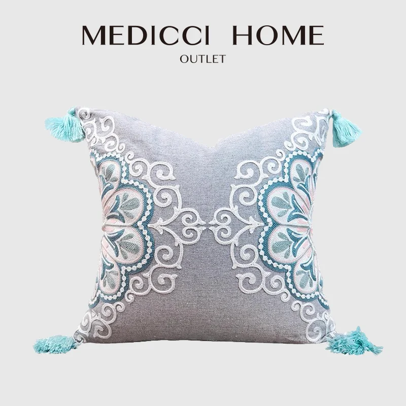 Medicci Home Moroccan Vibrant Boho Fiesta Pillowcase Homestay Embroidery Exotic Ethnic Geometry Cushion Cover For Couch Sofa Bed