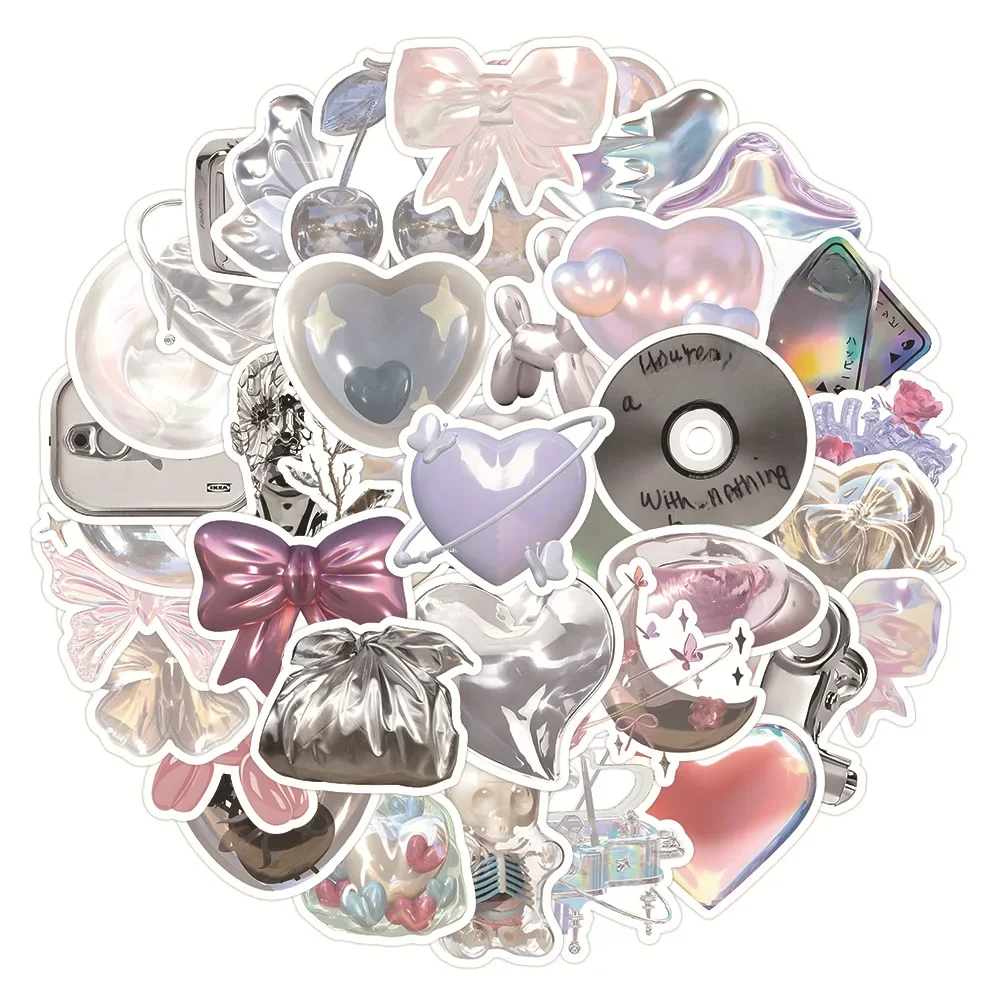 AliExpress GOGOTU 10/30/63pcs Ins Style Shiny Silver Pink Stickers Aesthetic Graffiti Decoration DIY Skateboard Phone Fridge Bike Cute Decals Toys