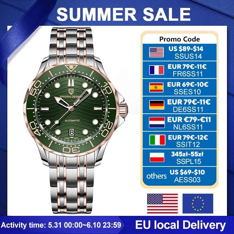 PAGANI DESIGN – montre de plongée automatique de luxe verte pour hommes, nouvelle collection, MIYOTA 8215, montre-bracelet mécanique pour hommes, expédition locale