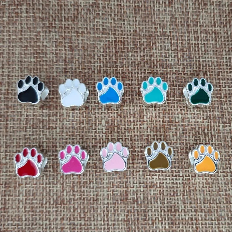 10 STKS Emaille Poot Voetafdruk Kralen Zinklegering Hond Kat Print Spacer Kralen Armband Sieraden Maken Accessoire - afbeelding 2