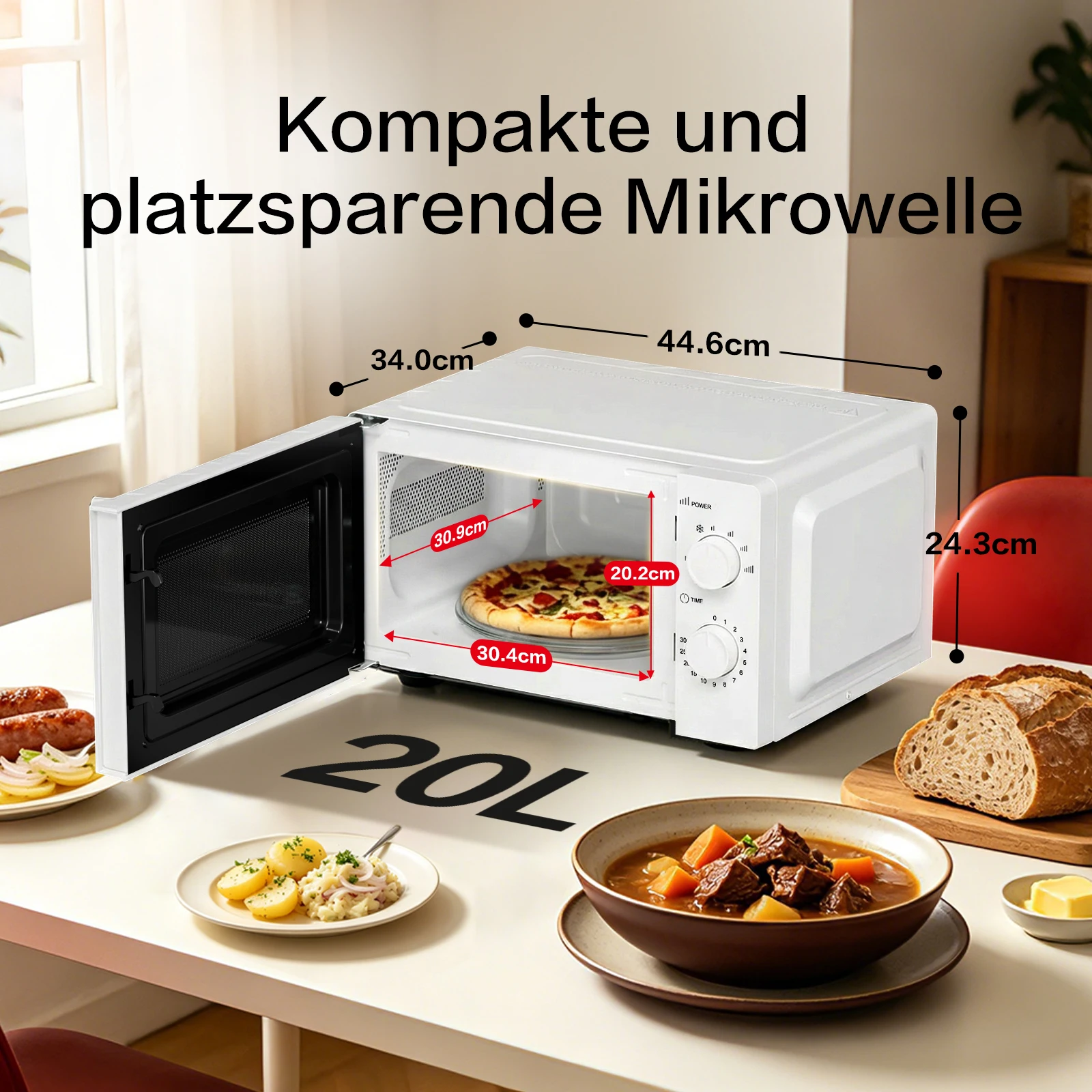 Forno a microonde compatto da 20 litri, 700 W, modello Galanz Willz V7, 6 livelli di potenza, controllo meccanico tramite manopola, funzione di scongelamento, ideale per appartamenti, uffici e