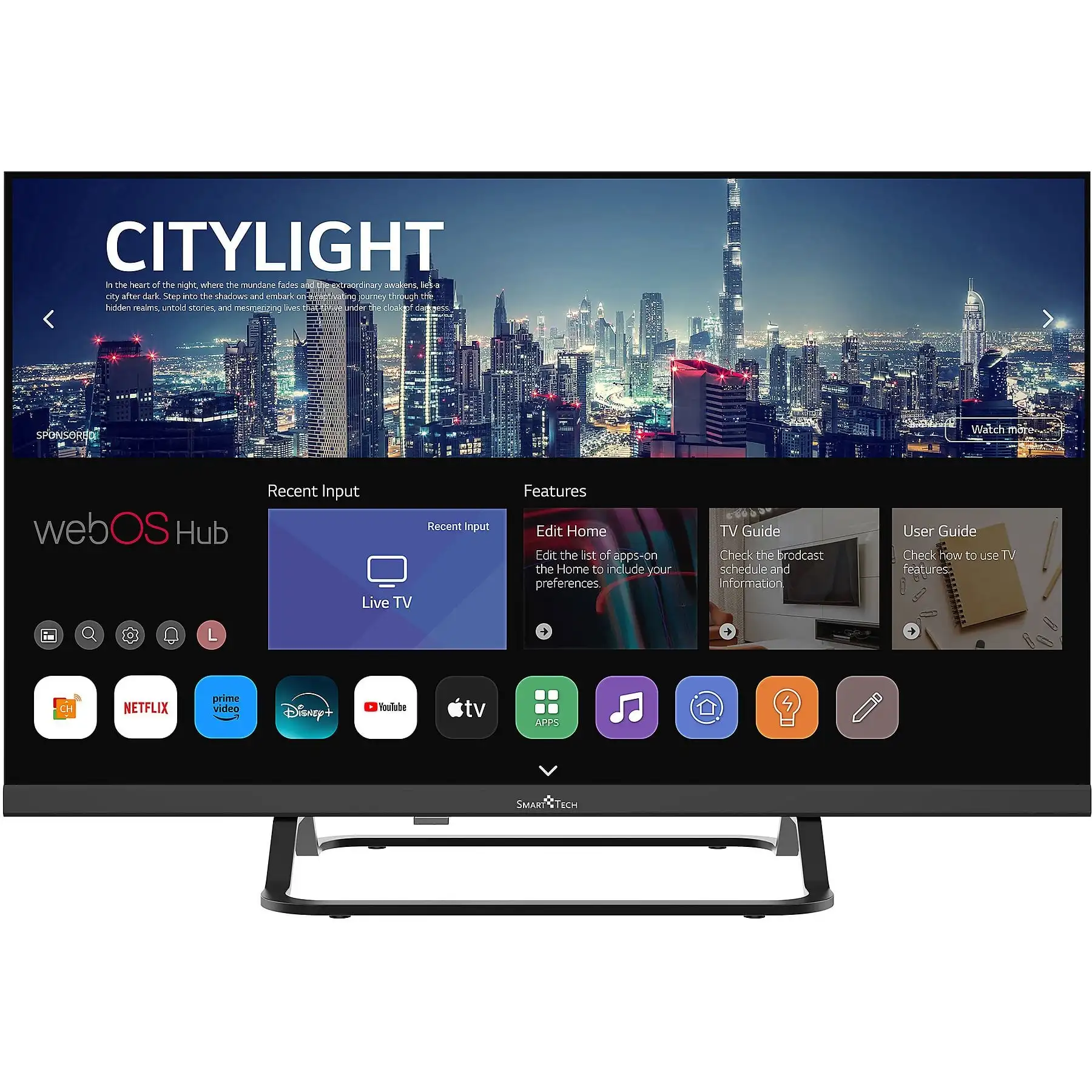 Smart Tech 24 HD Smart TV WebOS - Televisor LED 24HW01V, WiFi, DVB-T2/S2/C, HDMI, USB, Smart TV Compacto para Dormitorio