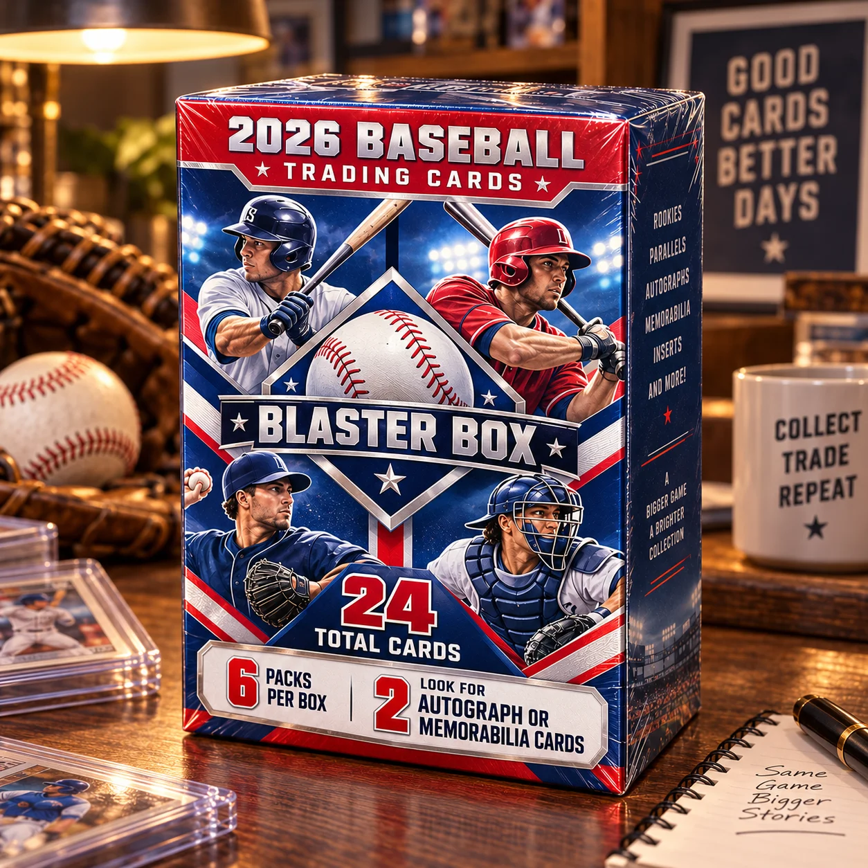 2026 Baseball Trading Card Blaster Box, Factory Sealed Baseball Card Collection with 24 Cards, 6 Packs with 4 Cards Per Pack, Look For Autograph and Memorabilia Cards, Baseball Hobby Box for Collectors and Fans
