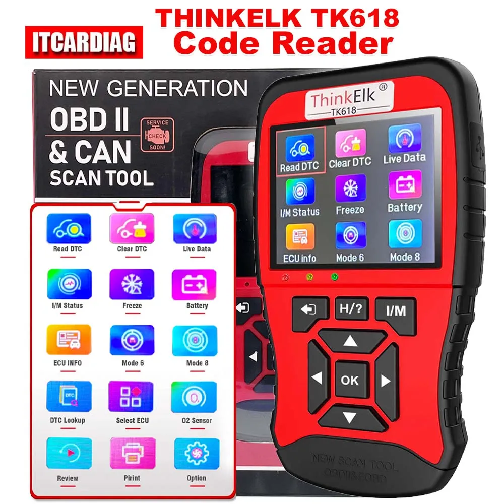 THINKELK TK618 Code Reader Car OBD2 Diagnostic Scanner Tools Check Engine Code Reader Automotive Code Reader Battery Freeze Fram