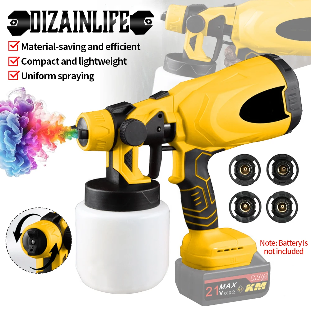

800ML Electric Spray Gun High Power Cordless Paint Sprayer HVLP Auto Furniture Steel Coating Airbrush For Makita 18V Battery