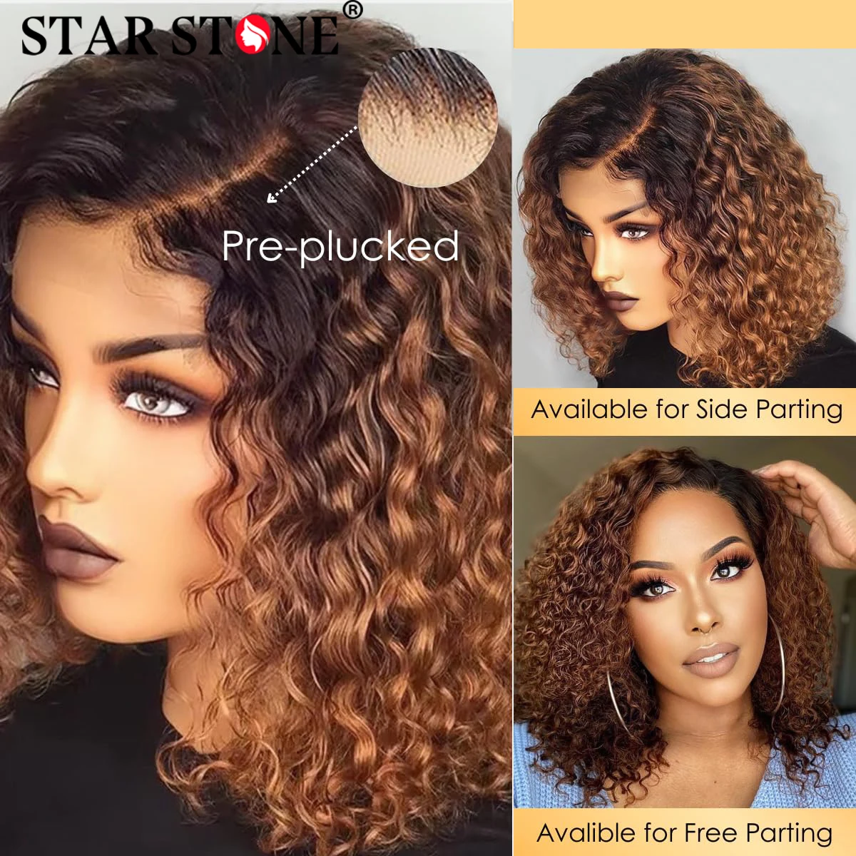 Wig keriting gelombang dalam rambut manusia 13x4 HD renda Wig Frontal untuk wanita Bagian T renda 1B/30 Ombre coklat Wig rambut manusia Bob keriting pendek