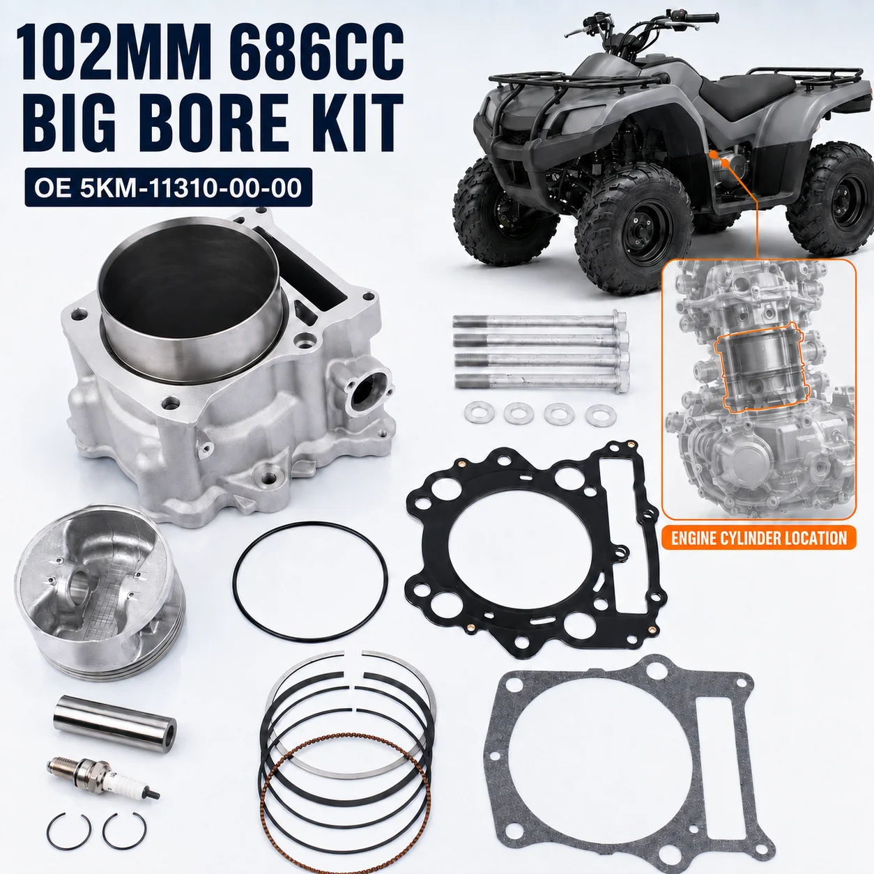 AP02 102mm 686cc Big Bore Cylinder Piston Rebuild Kit for Yamaha Raptor 660R Grizzly Rhino 660 YFM660 YXR660 5KM-11310-00-00