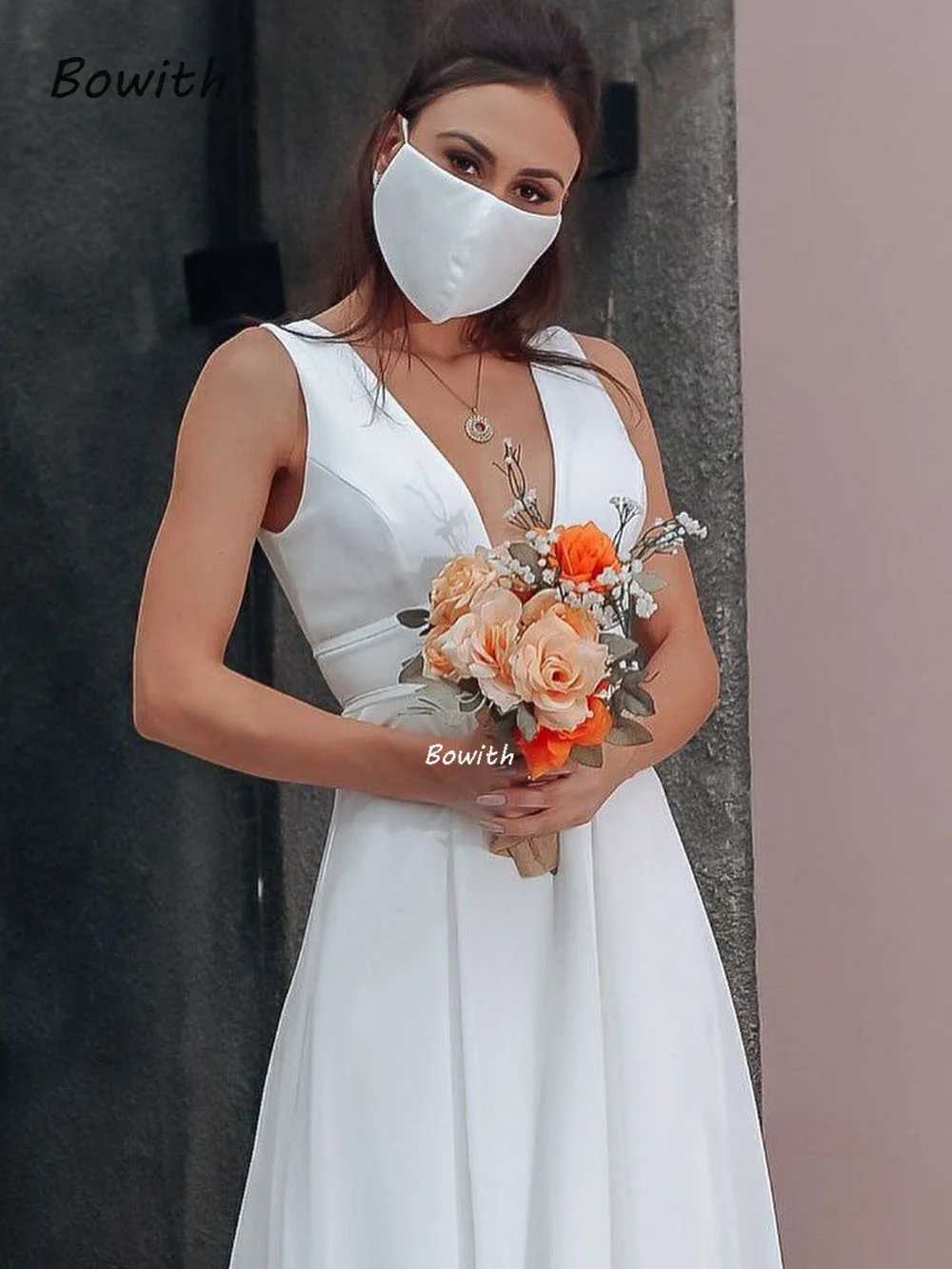 Bowith Wedding Dress for Women 2022 Bride Dressing Gown Simple Wedding Dress A Line Beach Bridal Gown vestido de noche