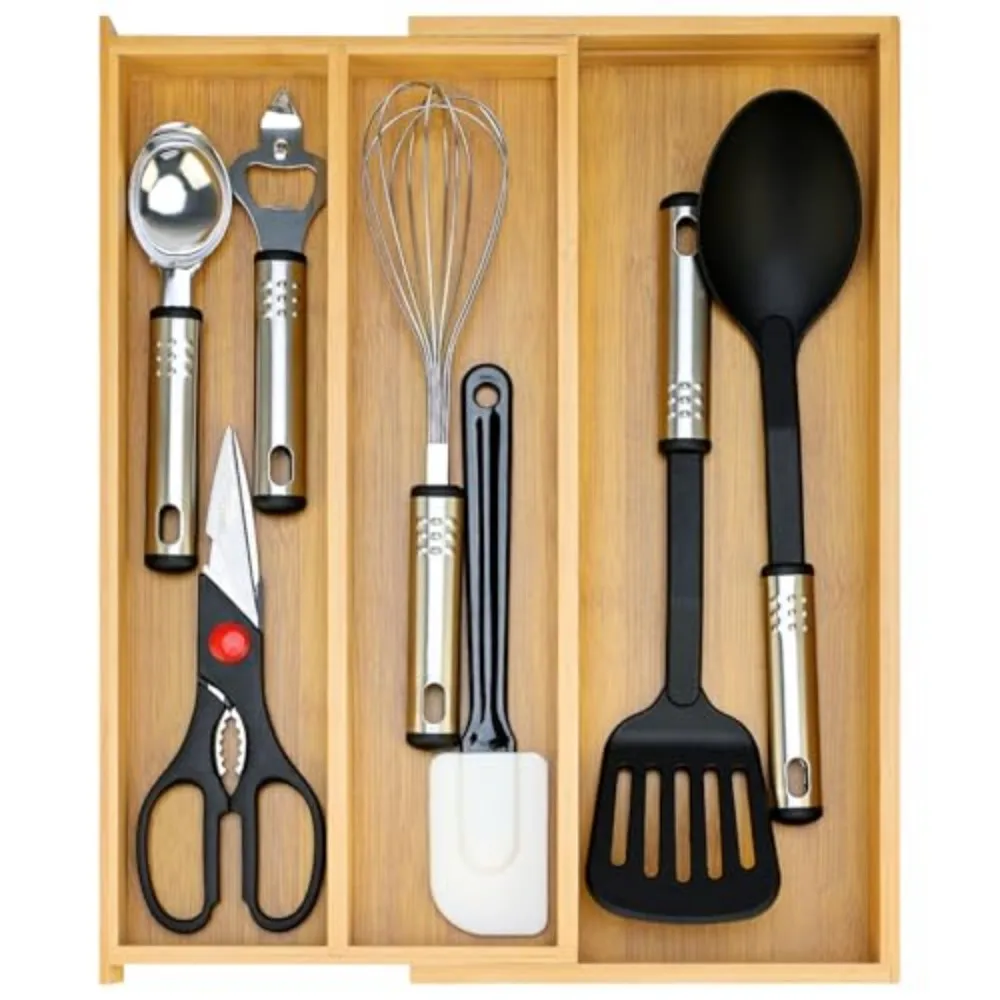 Expandable Bamboo Kitchen Utensil Drawer Organizer