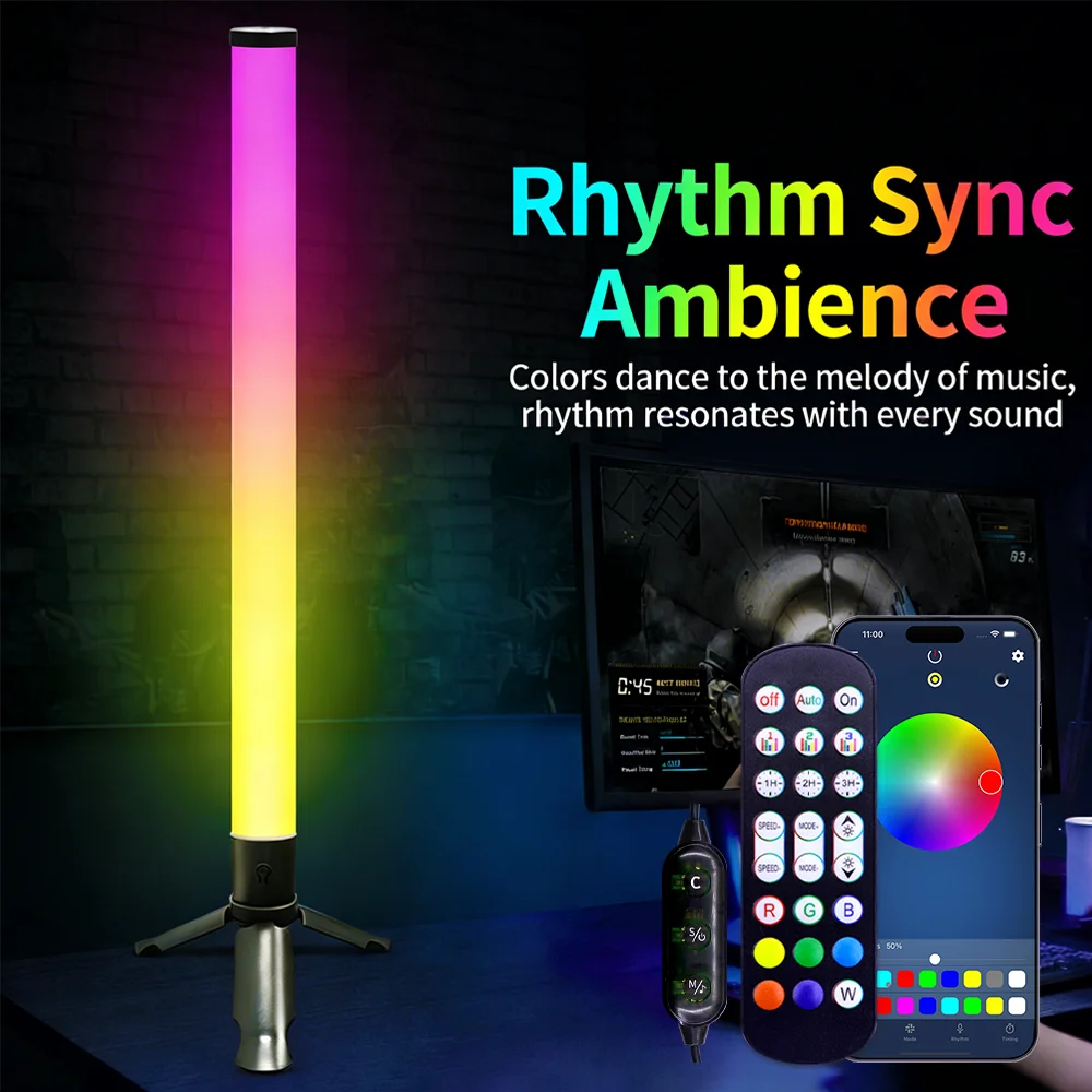 

Desktop Tripod Ambient Light LED Sound Activated Rhythm Light 360° Glowing RGB Colorful E-sports Decorative Light Dynamic Music