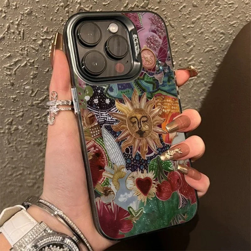 Style rétro visage soleil étoiles galvanoplastie argent étui pour Xiaomi Redmi Note 14 13 12 11 10 Pro Plus 5G 12S 11 Redmi 14C 13 couverture