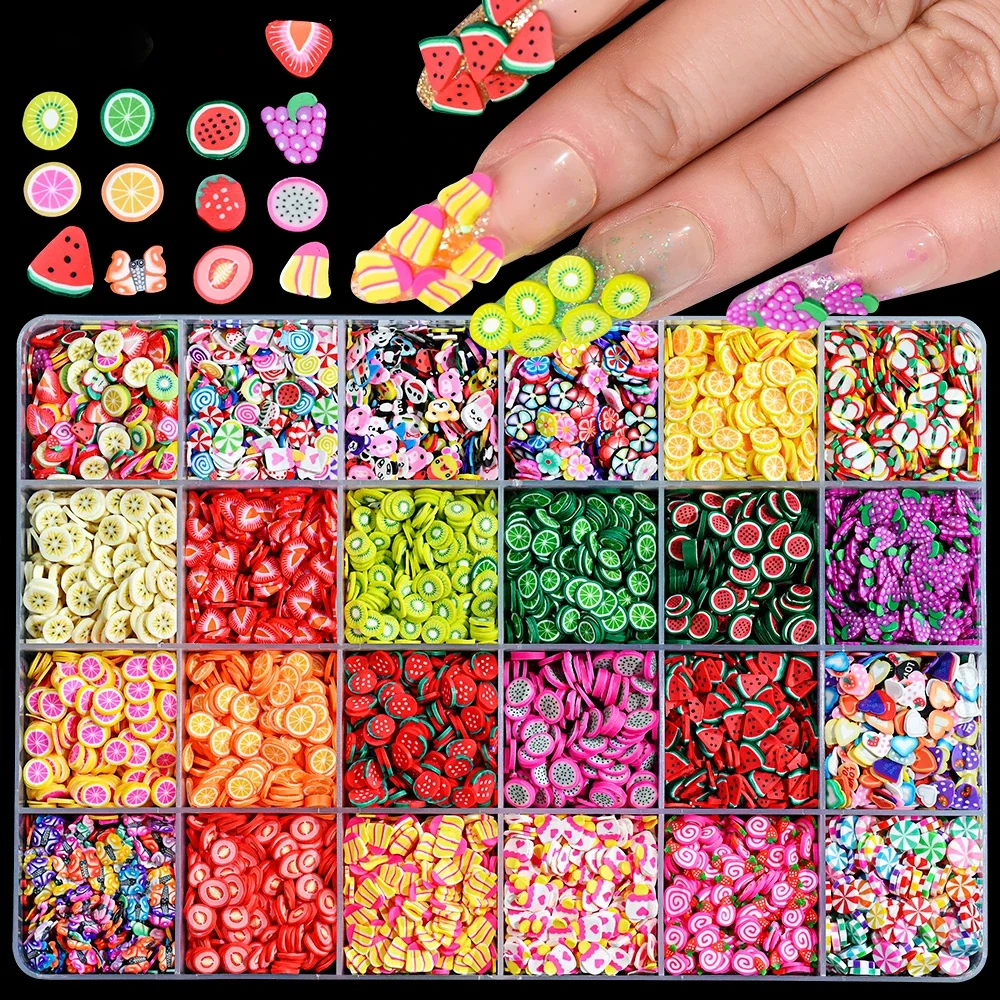 1000szt Mixed 3D Fruit Slices Nail Charms Polymer Clay DIY Designs Slice Lemon Nail Art Decor Soft Clay Polish Manicure Supplies — zdjęcie 2