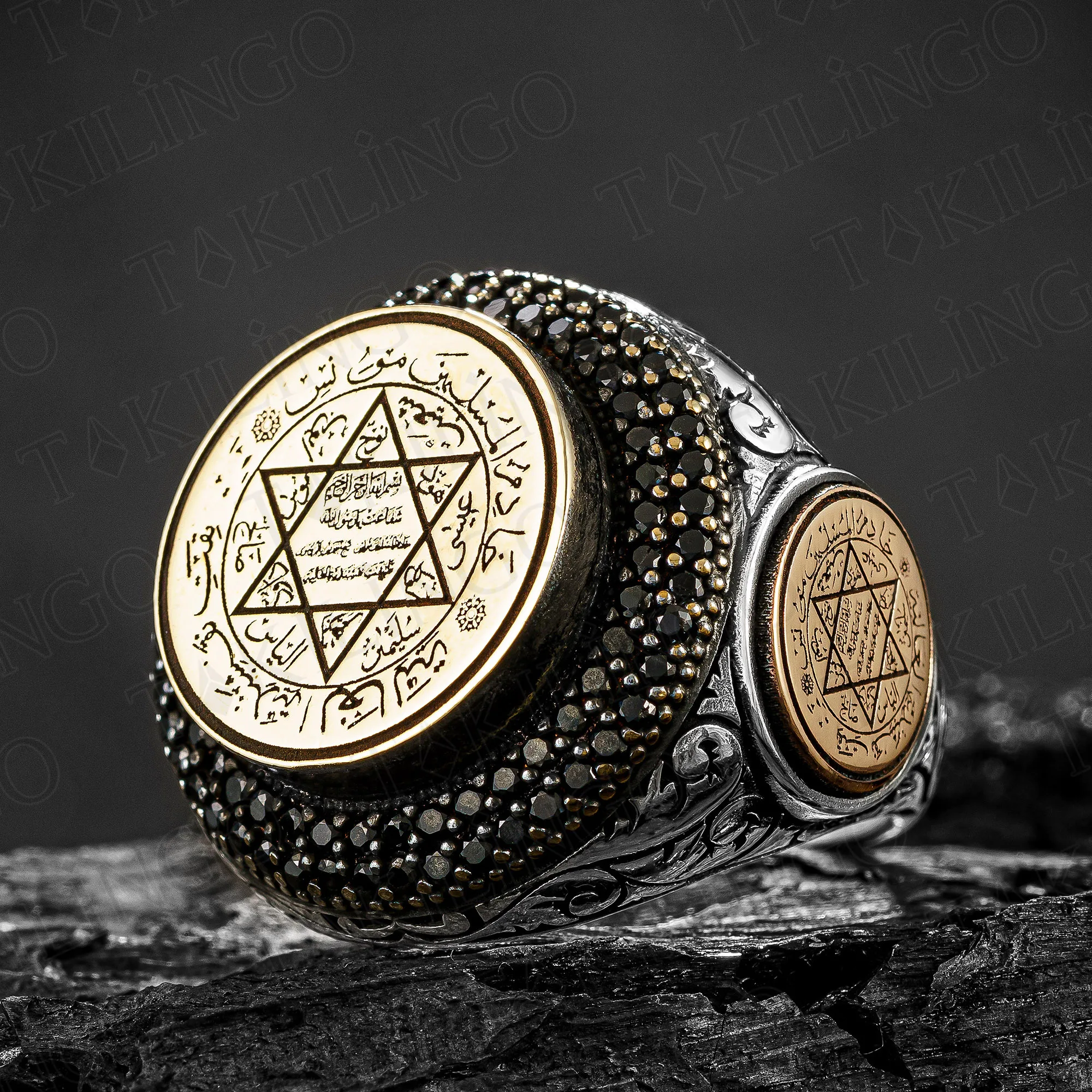 

Elegant Design 925 Sterling Silver The Seal Prophet of Solomon Engraved With Zircon Stone Men's Rings Business Gift For Men